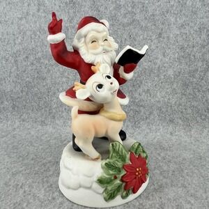 Flambro Santa Musical Figurine Medium Red Plaster Wood Taiwan Holiday Decor READ